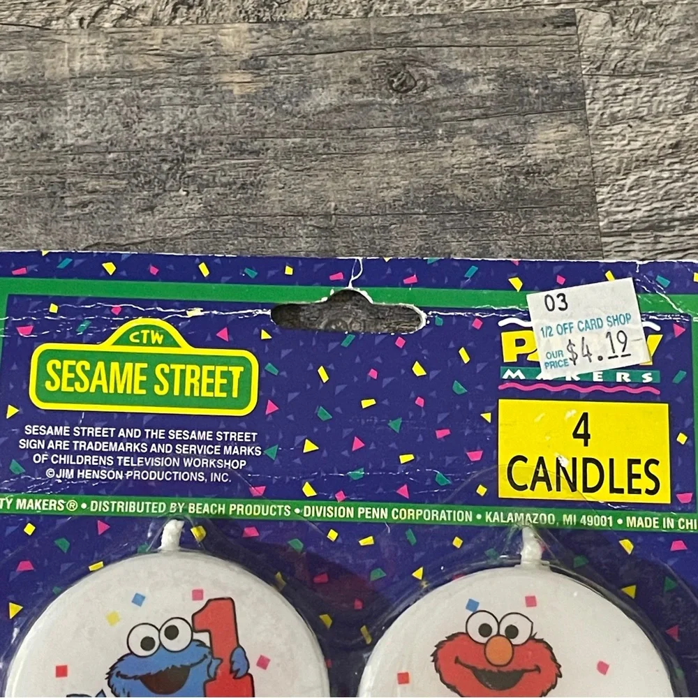 Vintage Sesame Street “You’re 1!” Birthday Cake Candle Elmo Big Bird Cookie New
